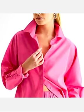 Express Women's Pink Boyfriend Portofino Button Down Oversized Shirt Size Small